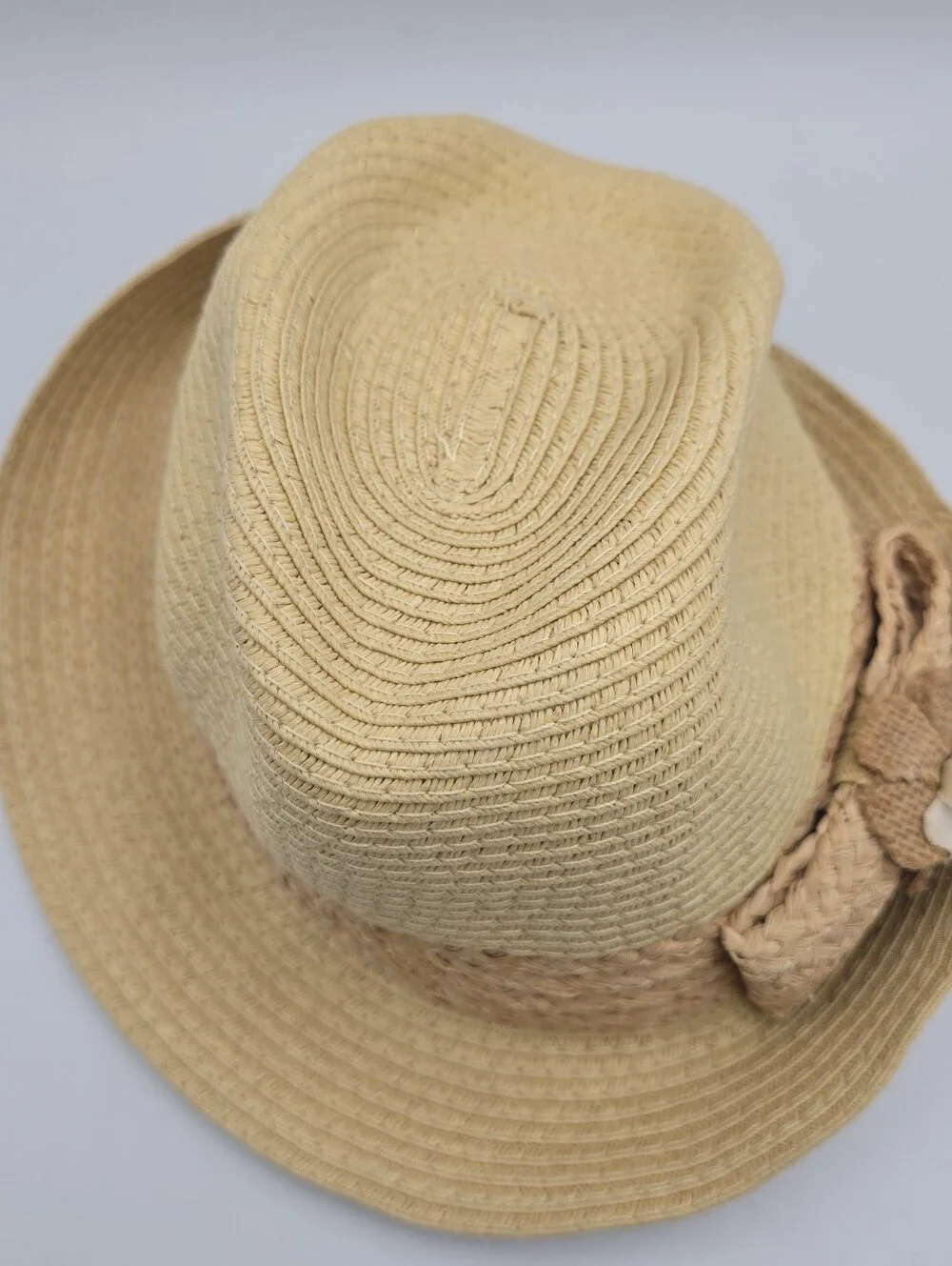 Unbranded Women's Tan/Beige Paper Straw Bow With  Flower Fedora Hat One Size